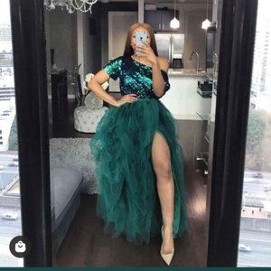 Emerald Hi-Slit Tulle Skirt/2 Piece